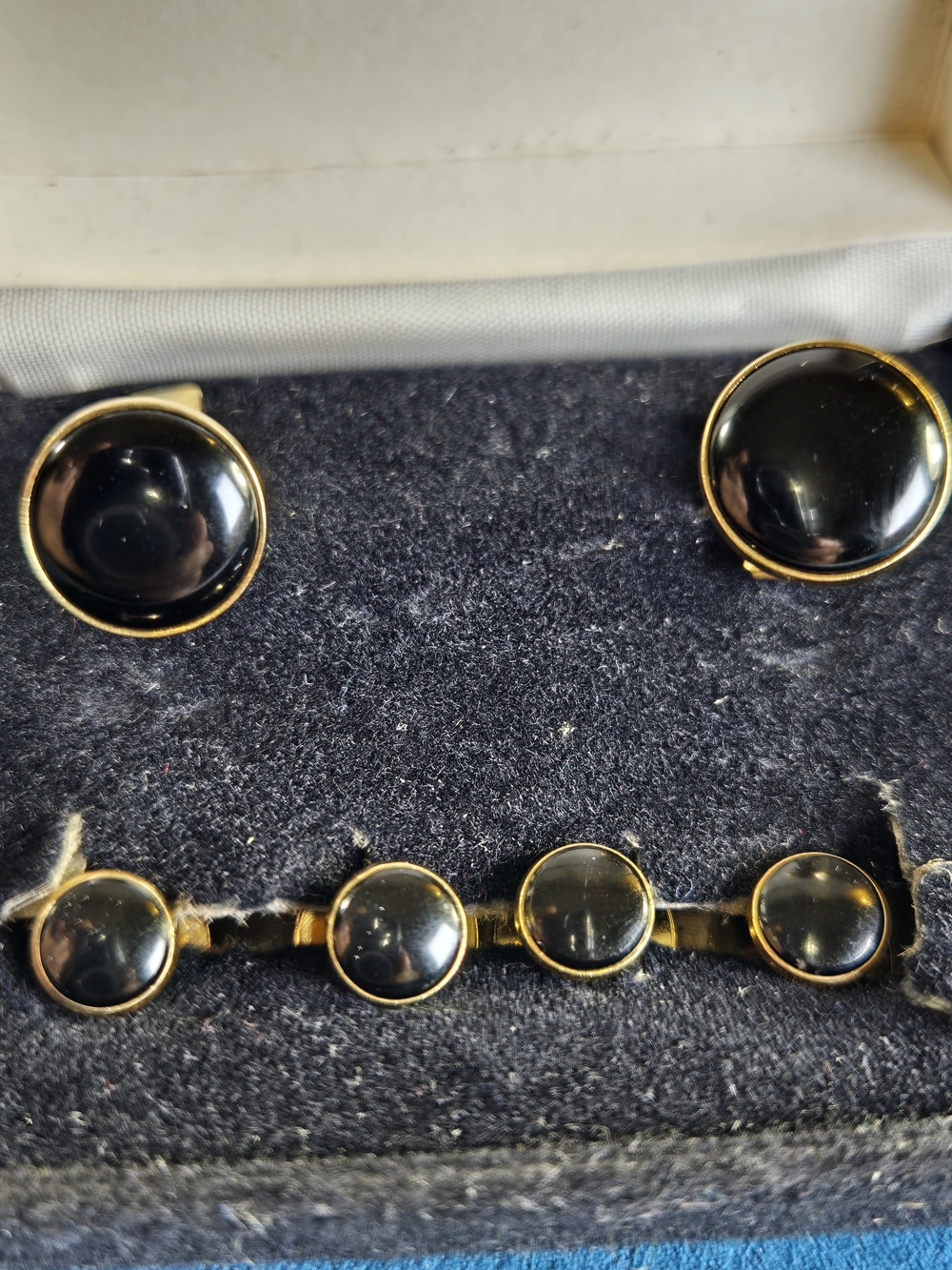 Men's Black Onyx-Style Gold Cufflinks and Studs Set